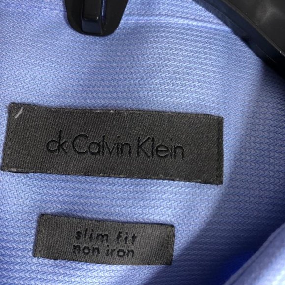 CALVIN KLEIN  Extra Fine Cotton Slimfit Non-Iron Dress Shirt Blue Mens Size XL - Picture 3 of 4